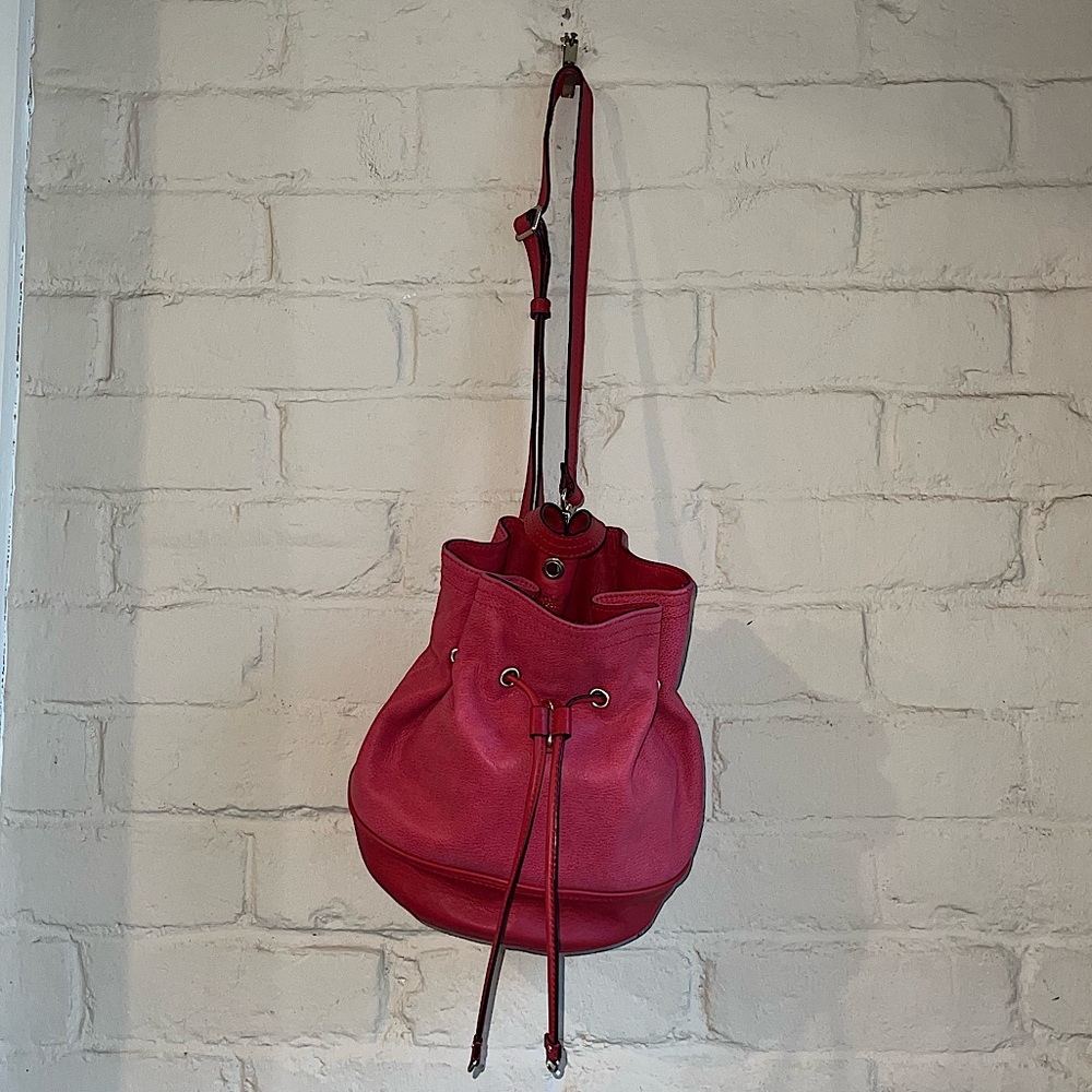 Olivia Harris Tribeca red genuine leather boho crossbody backpack bucket